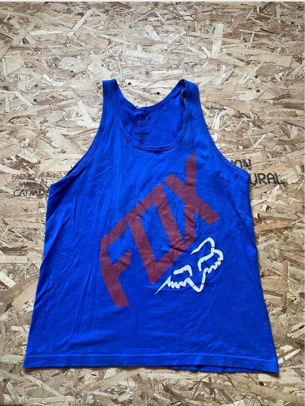 Fox Blue Tank Top with Red Logo and White Fox Head-Large